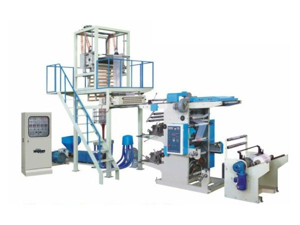 Máquina de soplado de película con máquina de impresión flexográfica de 2 colores en línea